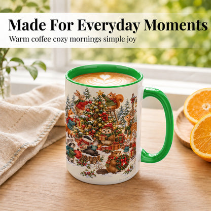#pl[15oz|Green] Woodland Christmas Coffee Mug, Forest Animal Mug, Ceramic Cup