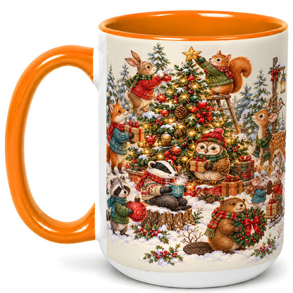 #pl[15oz|Orange] Woodland Christmas Coffee Mug, Forest Animal Mug, Ceramic Cup