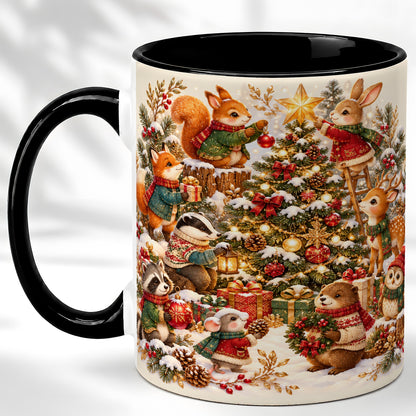 #pl[11oz|Black] Woodland Tree Coffee Mug, Christmas Animal Mug, Ceramic Cup
