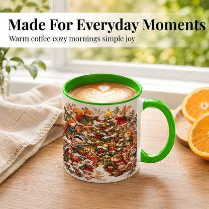 #pl[11oz|Green] Woodland Tree Coffee Mug, Christmas Animal Mug, Ceramic Cup