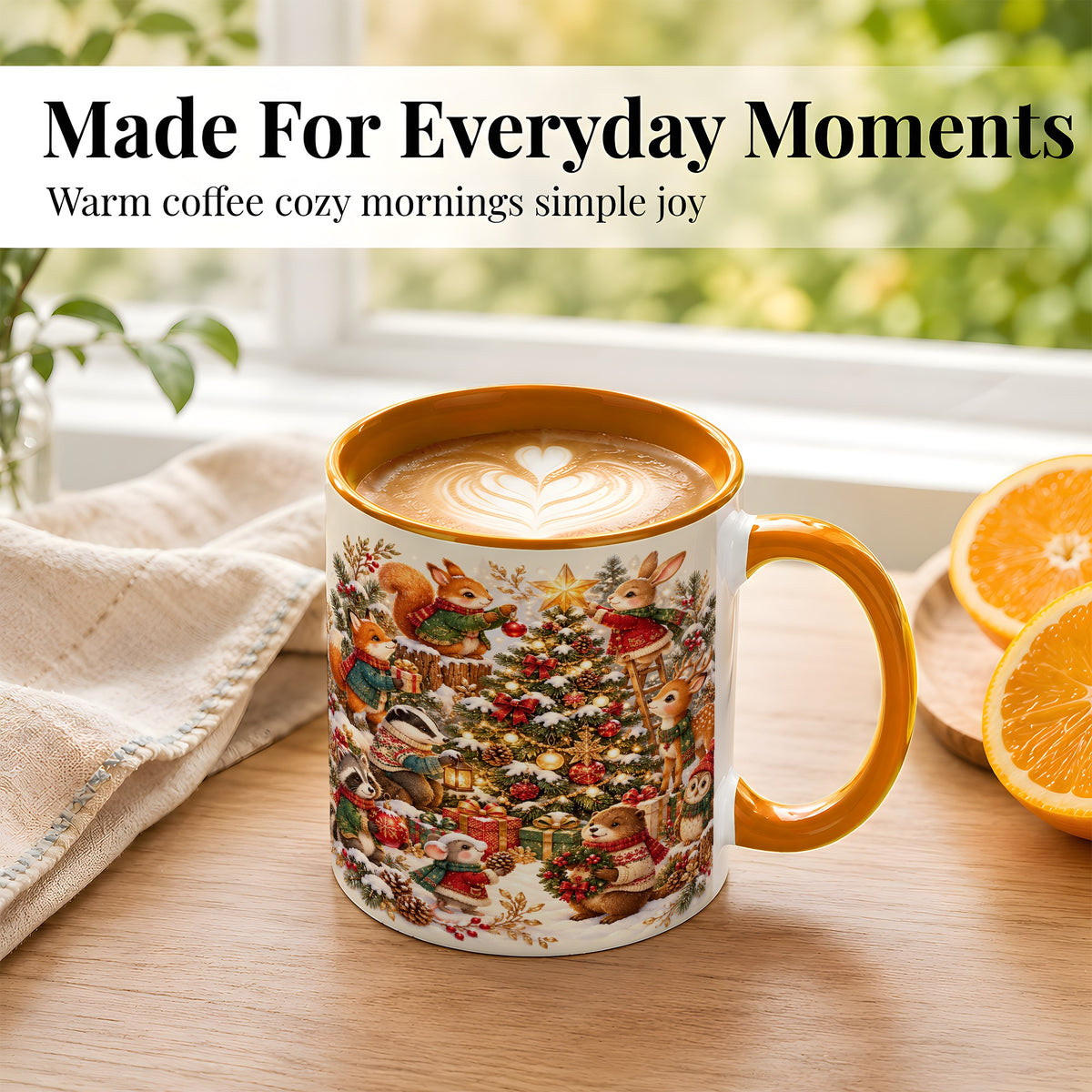 #pl[11oz|Orange] Woodland Tree Coffee Mug, Christmas Animal Mug, Ceramic Cup