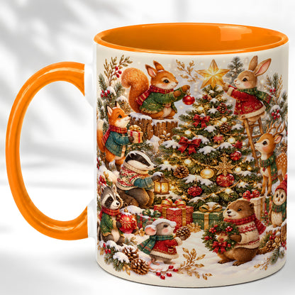 #pl[11oz|Orange] Woodland Tree Coffee Mug, Christmas Animal Mug, Ceramic Cup