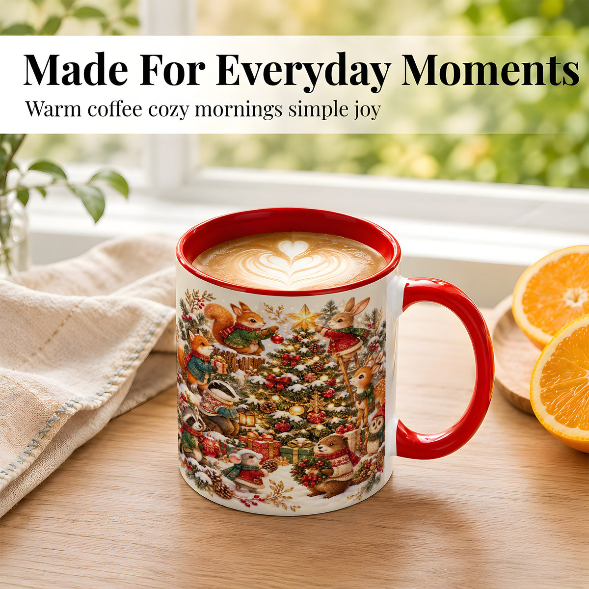 #pl[11oz|Red] Woodland Tree Coffee Mug, Christmas Animal Mug, Ceramic Cup
