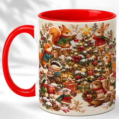 Woodland Tree Coffee Mug, Christmas Animal Mug, Ceramic Cup
