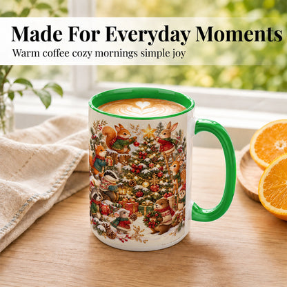 #pl[15oz|Green] Woodland Tree Coffee Mug, Christmas Animal Mug, Ceramic Cup