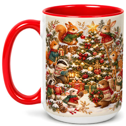 #pl[15oz|Red] Woodland Tree Coffee Mug, Christmas Animal Mug, Ceramic Cup