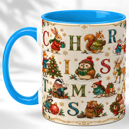 #pl[11oz|Blue] Christmas Animals Coffee Mug, Woodland Letter Mug, Ceramic Cup