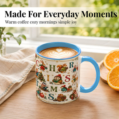 #pl[11oz|Blue] Christmas Animals Coffee Mug, Woodland Letter Mug, Ceramic Cup