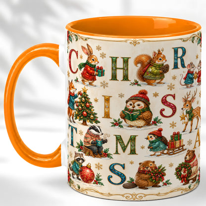 #pl[11oz|Orange] Christmas Animals Coffee Mug, Woodland Letter Mug, Ceramic Cup