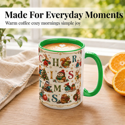 #pl[15oz|Green] Christmas Animals Coffee Mug, Woodland Letter Mug, Ceramic Cup
