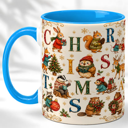 #pl[11oz|Blue] Christmas Woodland Animals Coffee Mug, Holiday Mug, Ceramic Cup