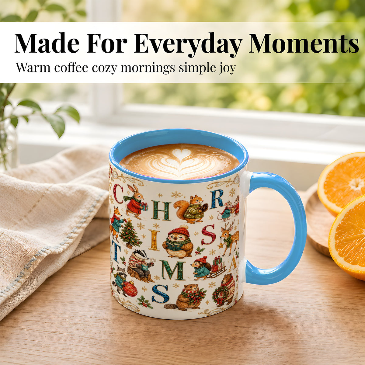 #pl[11oz|Blue] Christmas Woodland Animals Coffee Mug, Holiday Mug, Ceramic Cup