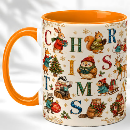 #pl[11oz|Orange] Christmas Woodland Animals Coffee Mug, Holiday Mug, Ceramic Cup