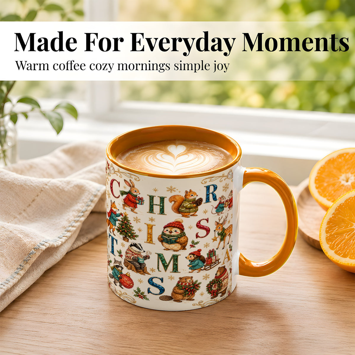 #pl[11oz|Orange] Christmas Woodland Animals Coffee Mug, Holiday Mug, Ceramic Cup