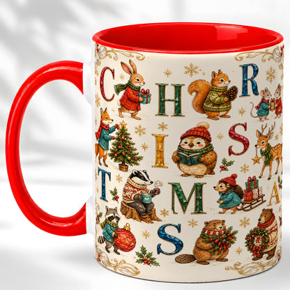 Christmas Woodland Animals Coffee Mug, Holiday Mug, Ceramic Cup
