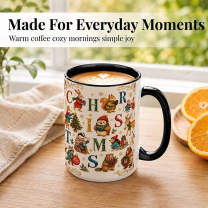 #pl[15oz|Black] Christmas Woodland Animals Coffee Mug, Holiday Mug, Ceramic Cup