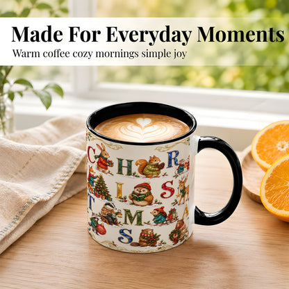 #pl[11oz|Black] Festive Woodland Animals Coffee Mug, Christmas Mug, Ceramic Cup