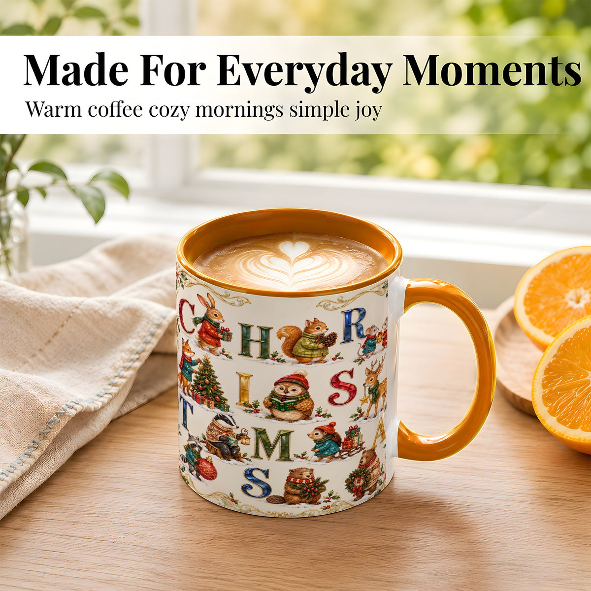 #pl[11oz|Orange] Festive Woodland Animals Coffee Mug, Christmas Mug, Ceramic Cup