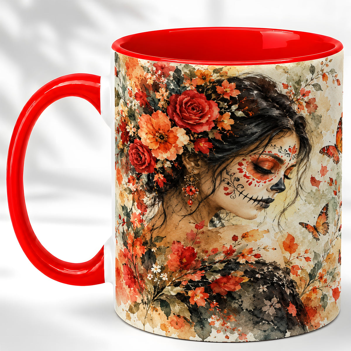 Floral Face Art Coffee Mug, Watercolor Rose Mug, Ceramic Cup