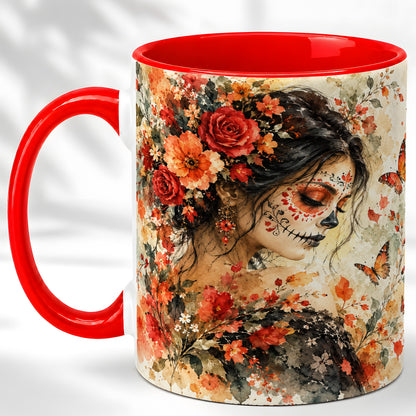 Floral Face Art Coffee Mug, Watercolor Rose Mug, Ceramic Cup