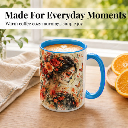 #pl[15oz|Blue] Floral Face Art Coffee Mug, Watercolor Rose Mug, Ceramic Cup