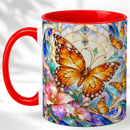 Orange Butterfly Coffee Mug, Stained Glass Mug, Ceramic Cup
