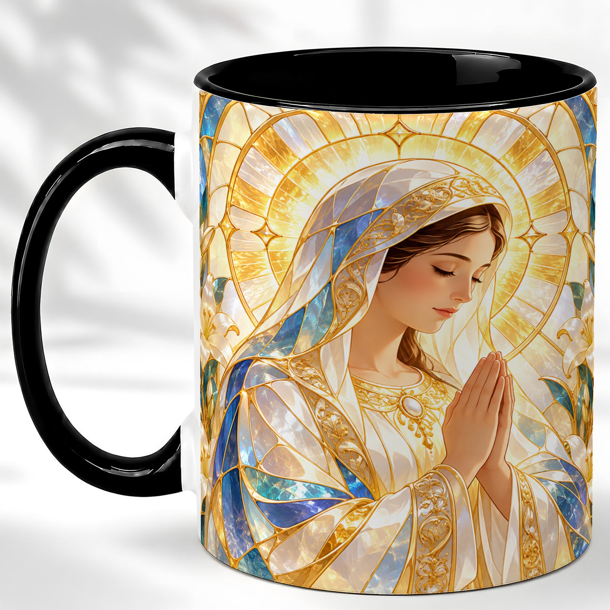 #pl[11oz|Black] Praying Mother Coffee Mug, Lily Faith Mug, Ceramic Cup