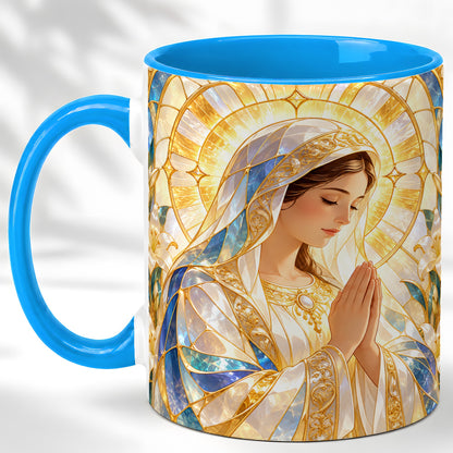#pl[11oz|Blue] Praying Mother Coffee Mug, Lily Faith Mug, Ceramic Cup