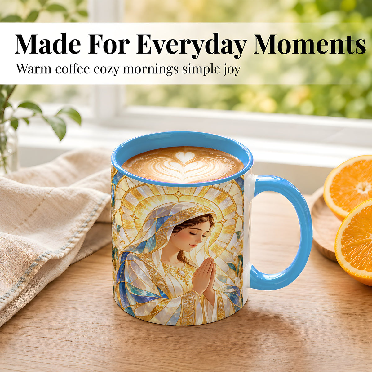 #pl[11oz|Blue] Praying Mother Coffee Mug, Lily Faith Mug, Ceramic Cup