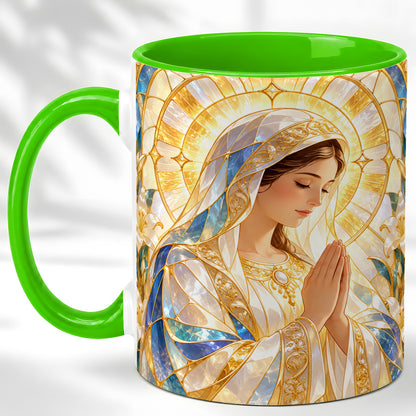 #pl[11oz|Green] Praying Mother Coffee Mug, Lily Faith Mug, Ceramic Cup