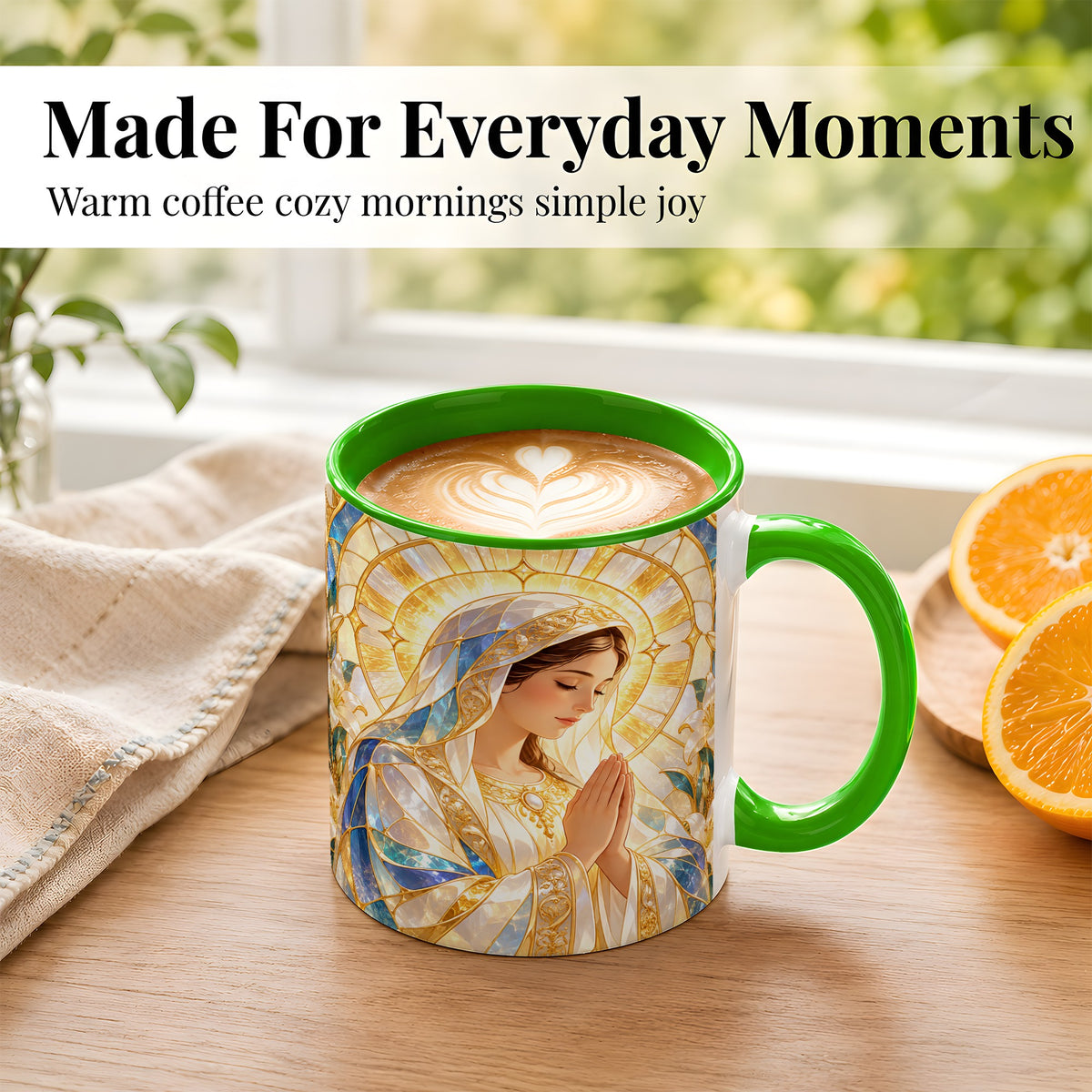 #pl[11oz|Green] Praying Mother Coffee Mug, Lily Faith Mug, Ceramic Cup
