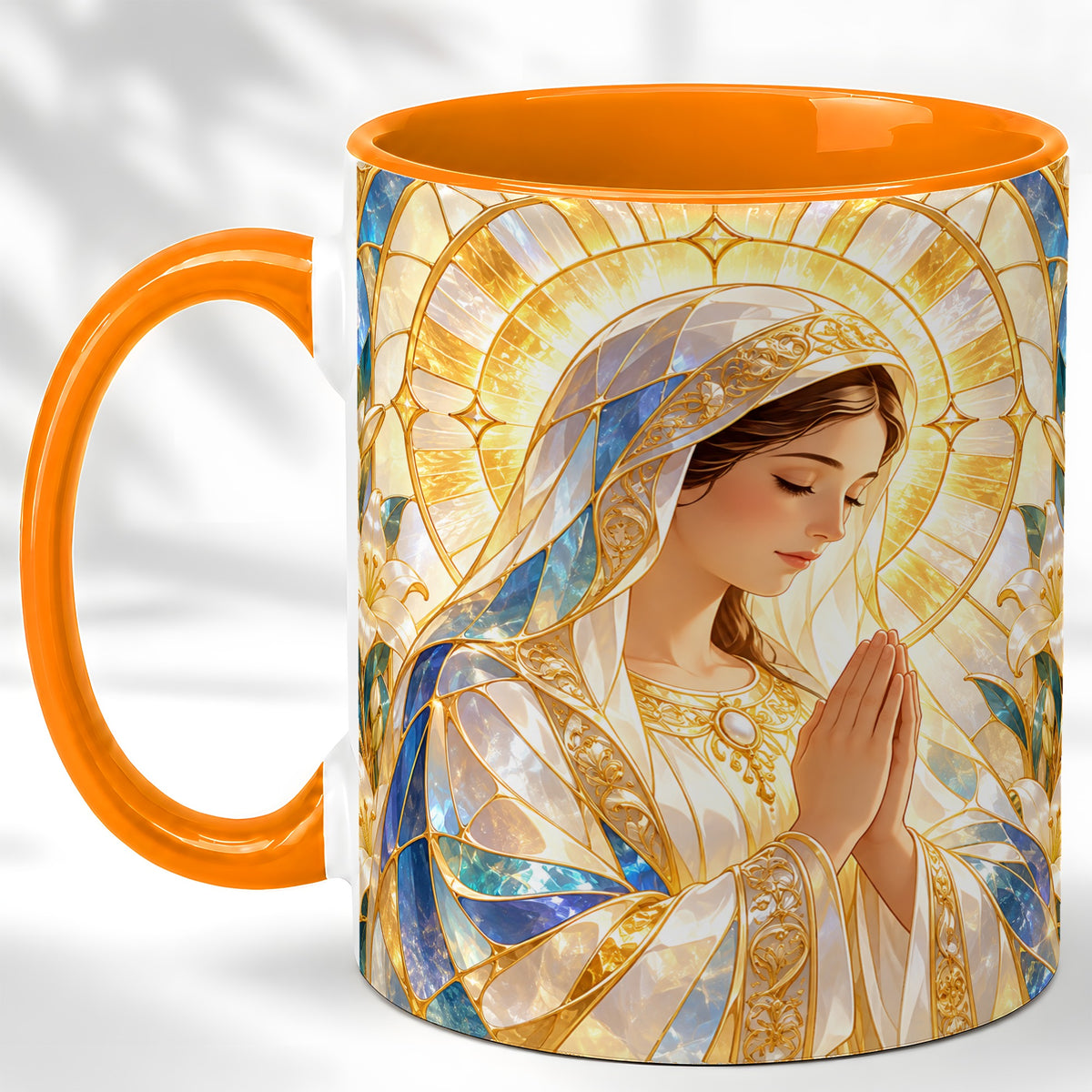 #pl[11oz|Orange] Praying Mother Coffee Mug, Lily Faith Mug, Ceramic Cup
