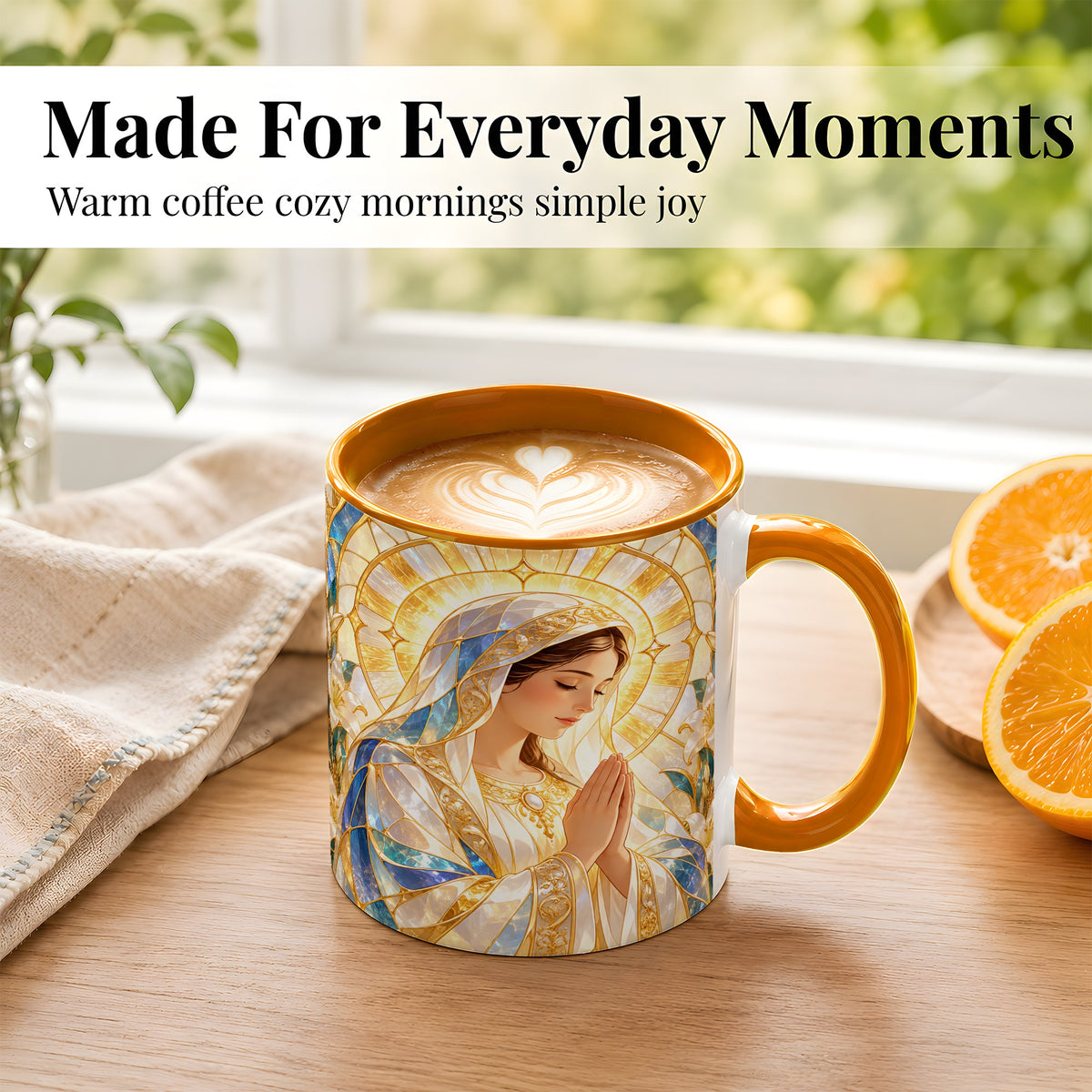 #pl[11oz|Orange] Praying Mother Coffee Mug, Lily Faith Mug, Ceramic Cup