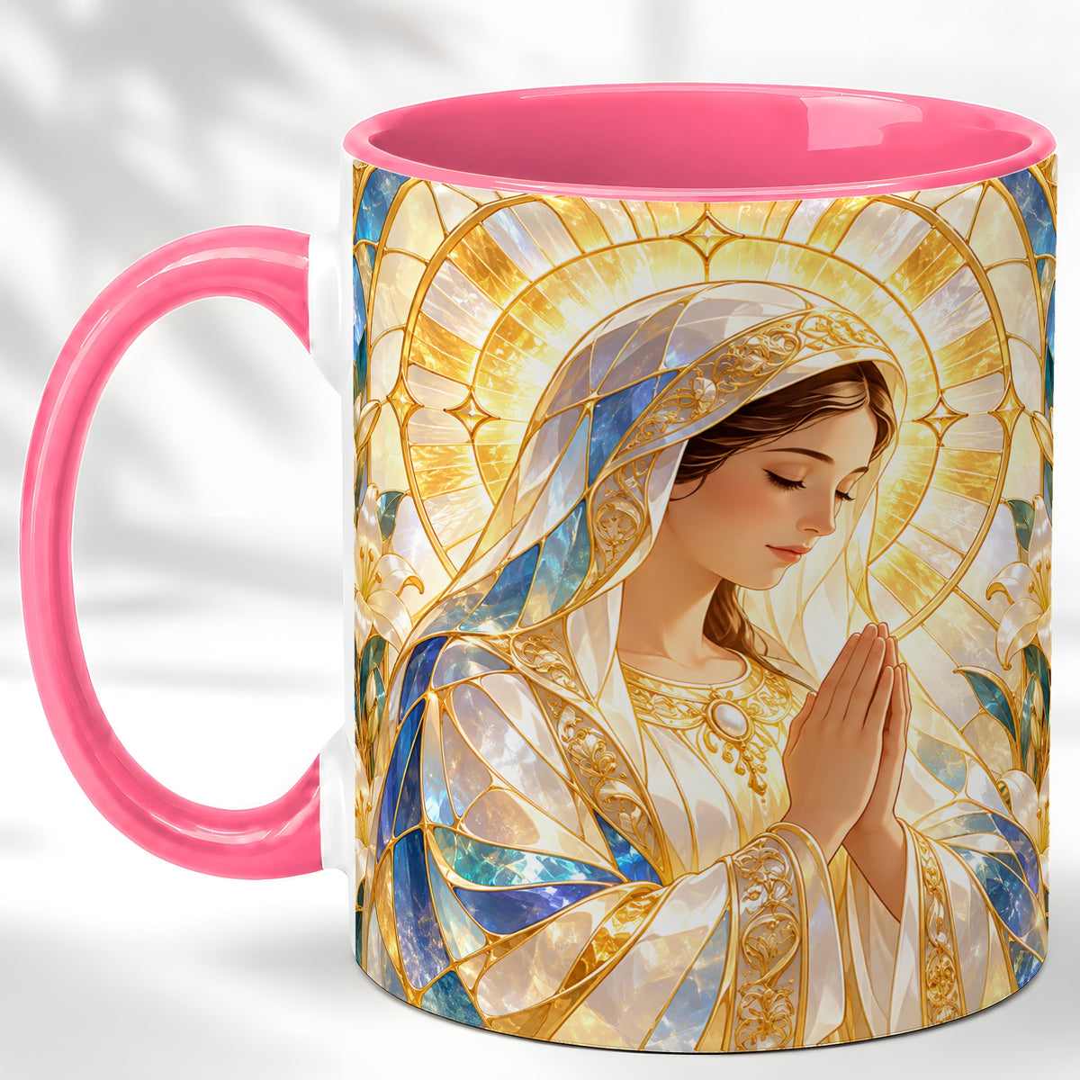 #pl[11oz|Pink] Praying Mother Coffee Mug, Lily Faith Mug, Ceramic Cup