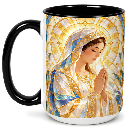 #pl[15oz|Black] Praying Mother Coffee Mug, Lily Faith Mug, Ceramic Cup