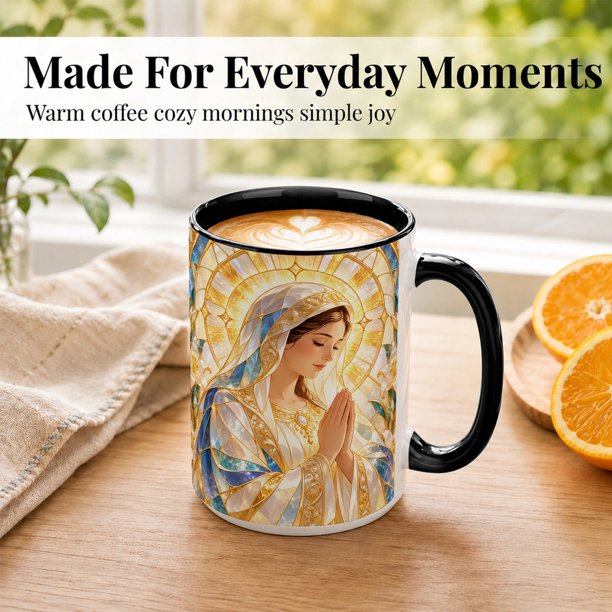 #pl[15oz|Black] Praying Mother Coffee Mug, Lily Faith Mug, Ceramic Cup