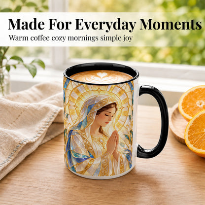 #pl[15oz|Black] Praying Mother Coffee Mug, Lily Faith Mug, Ceramic Cup