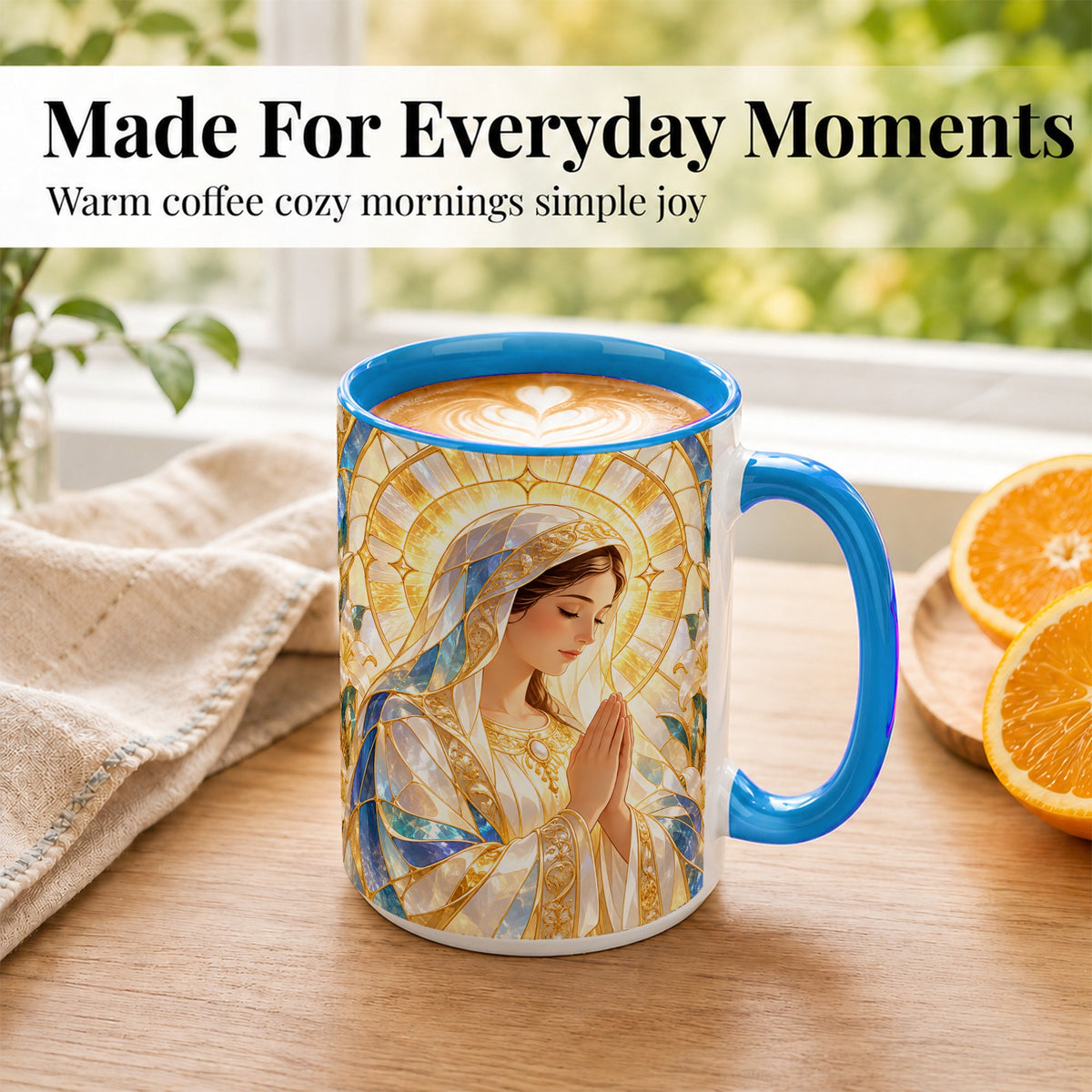 #pl[15oz|Blue] Praying Mother Coffee Mug, Lily Faith Mug, Ceramic Cup
