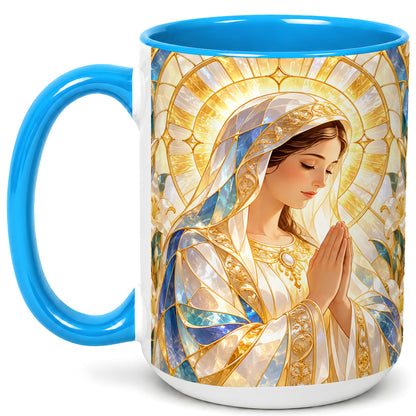 #pl[15oz|Blue] Praying Mother Coffee Mug, Lily Faith Mug, Ceramic Cup