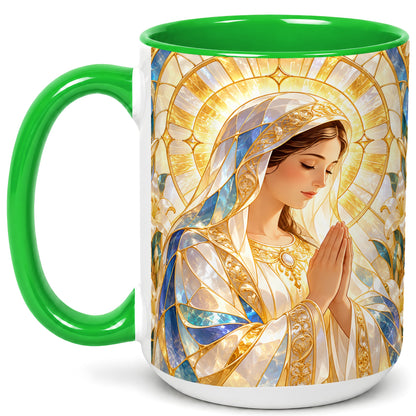 #pl[15oz|Green] Praying Mother Coffee Mug, Lily Faith Mug, Ceramic Cup