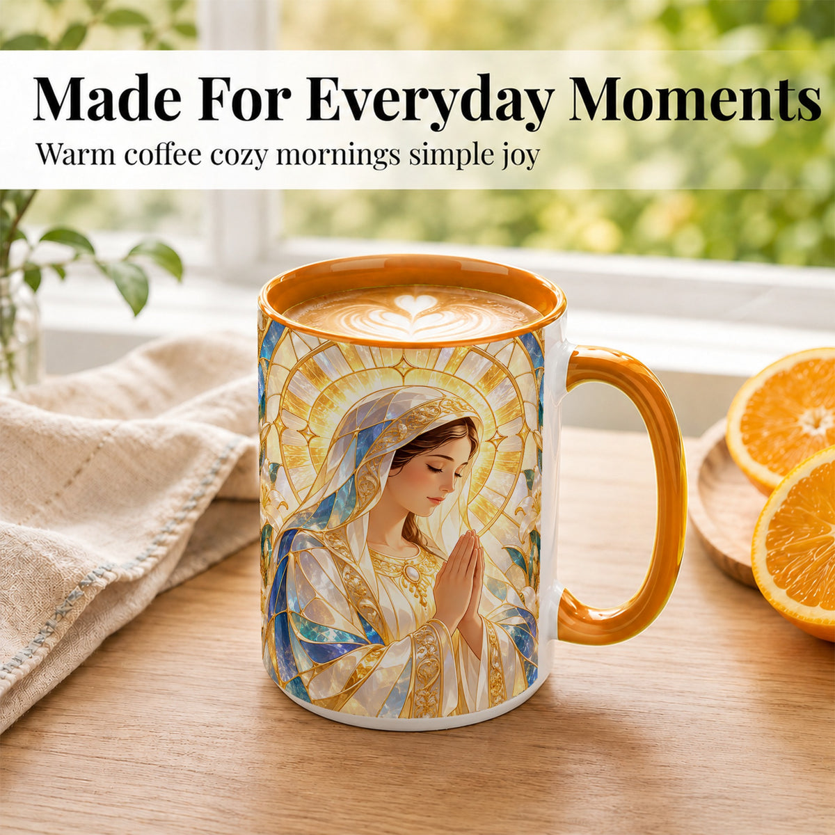 #pl[15oz|Orange] Praying Mother Coffee Mug, Lily Faith Mug, Ceramic Cup