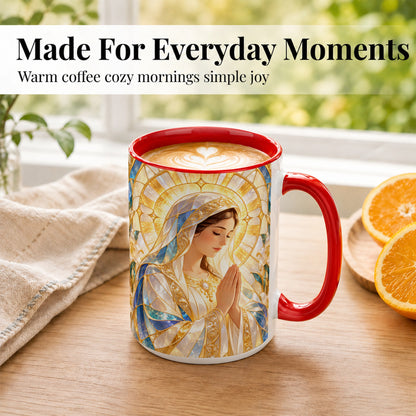 #pl[15oz|Red] Praying Mother Coffee Mug, Lily Faith Mug, Ceramic Cup