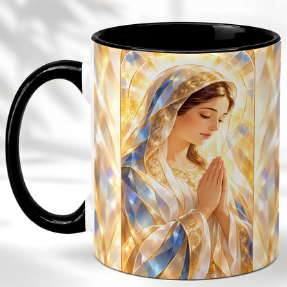 #pl[11oz|Black] Praying Mother Coffee Mug, Radiant Faith Mug, Ceramic Cup