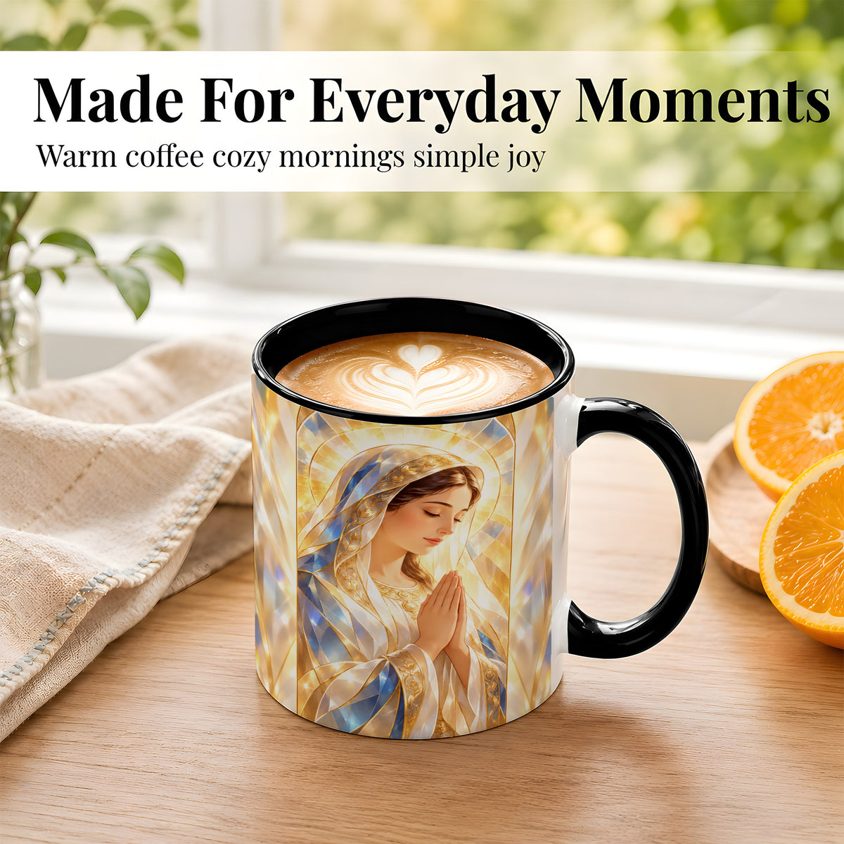 #pl[11oz|Black] Praying Mother Coffee Mug, Radiant Faith Mug, Ceramic Cup