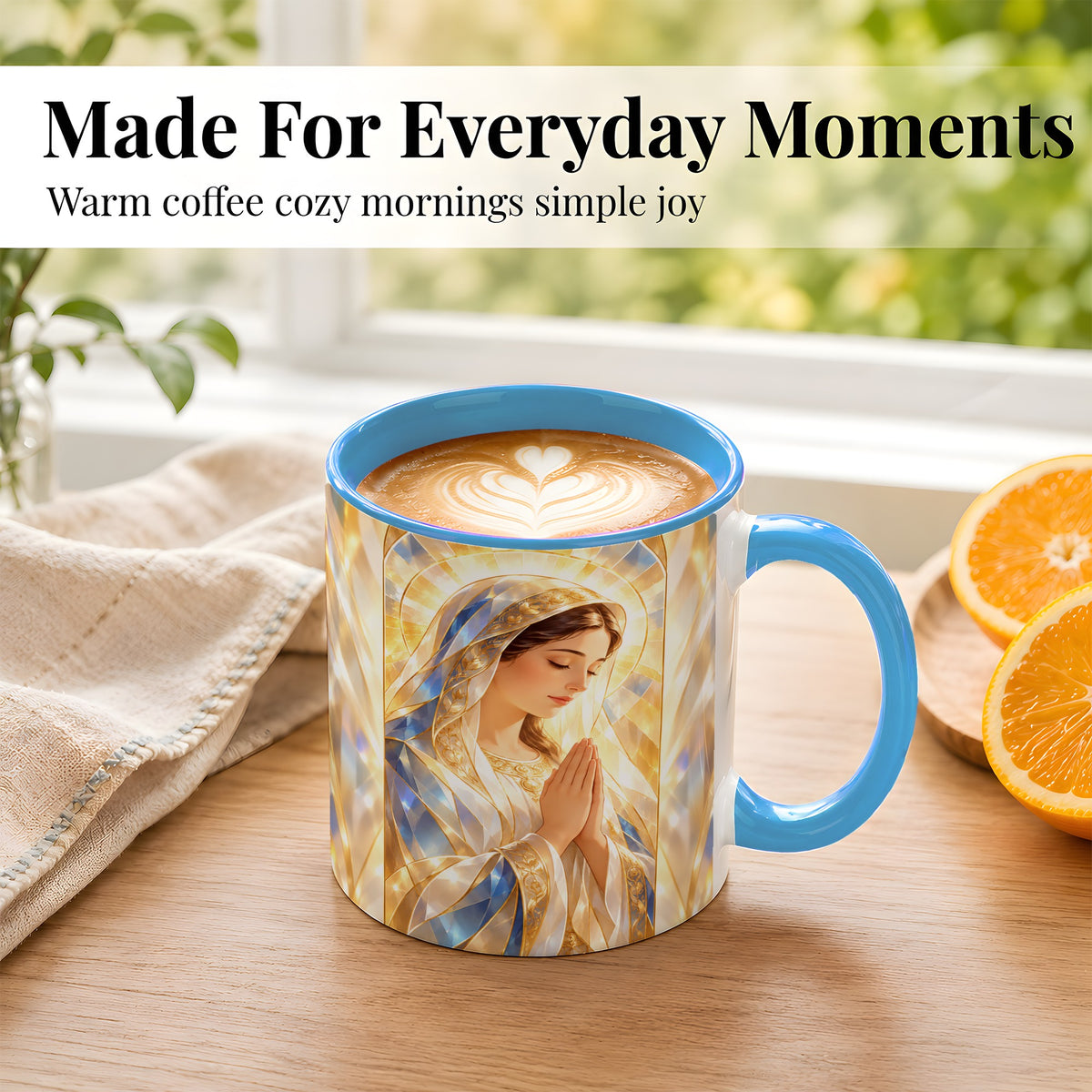 #pl[11oz|Blue] Praying Mother Coffee Mug, Radiant Faith Mug, Ceramic Cup