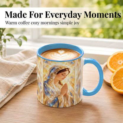 #pl[11oz|Blue] Praying Mother Coffee Mug, Radiant Faith Mug, Ceramic Cup