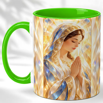 #pl[11oz|Green] Praying Mother Coffee Mug, Radiant Faith Mug, Ceramic Cup