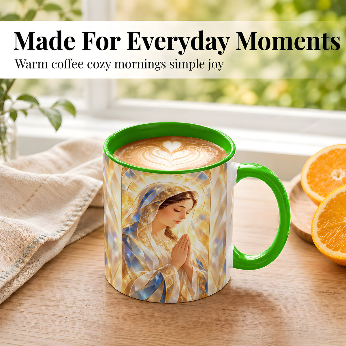 #pl[11oz|Green] Praying Mother Coffee Mug, Radiant Faith Mug, Ceramic Cup