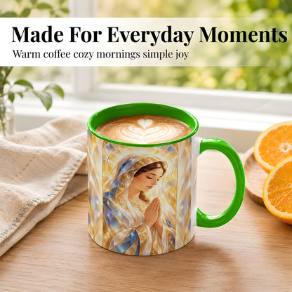 #pl[11oz|Green] Praying Mother Coffee Mug, Radiant Faith Mug, Ceramic Cup