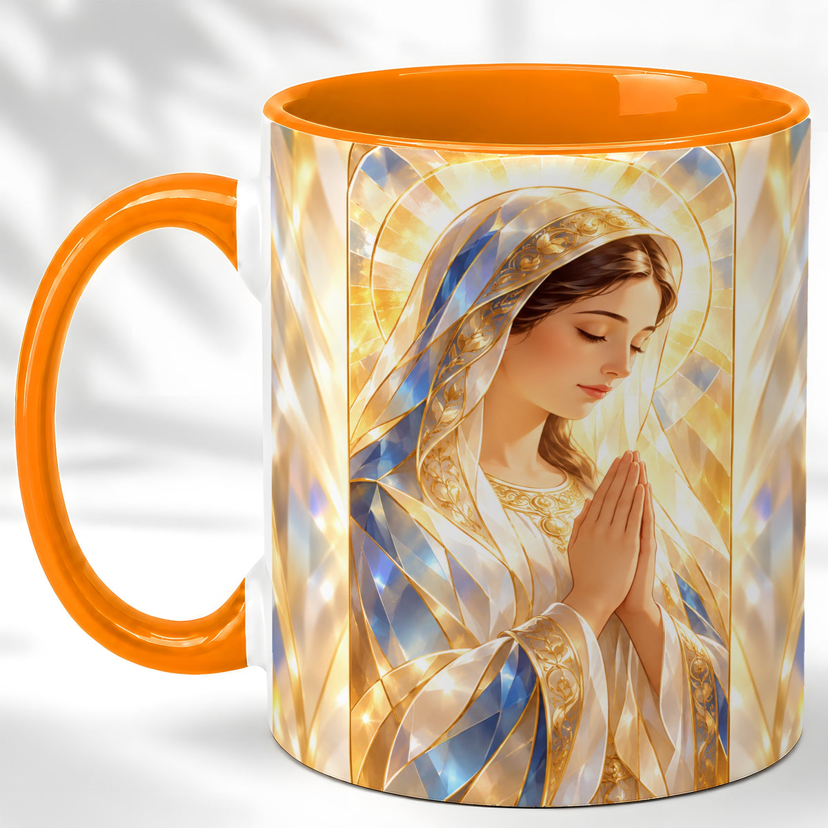 #pl[11oz|Orange] Praying Mother Coffee Mug, Radiant Faith Mug, Ceramic Cup